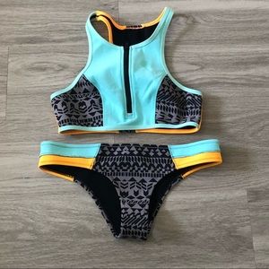 Rip curl bikini, wet suit material, zip front